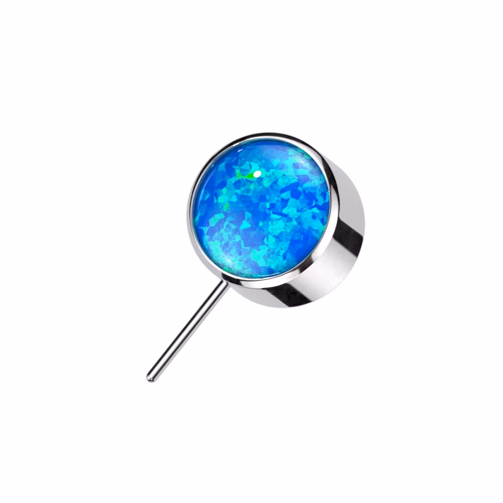 Threadless topp i titanium - Frontad platt kula med opal