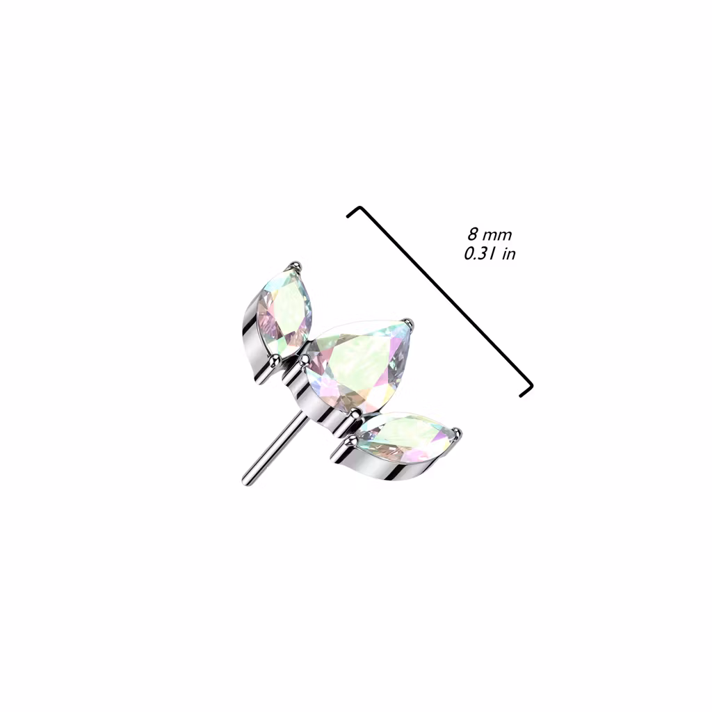 Threadless topp i titanium - 2st navettslipade och 1st droppformad CZ