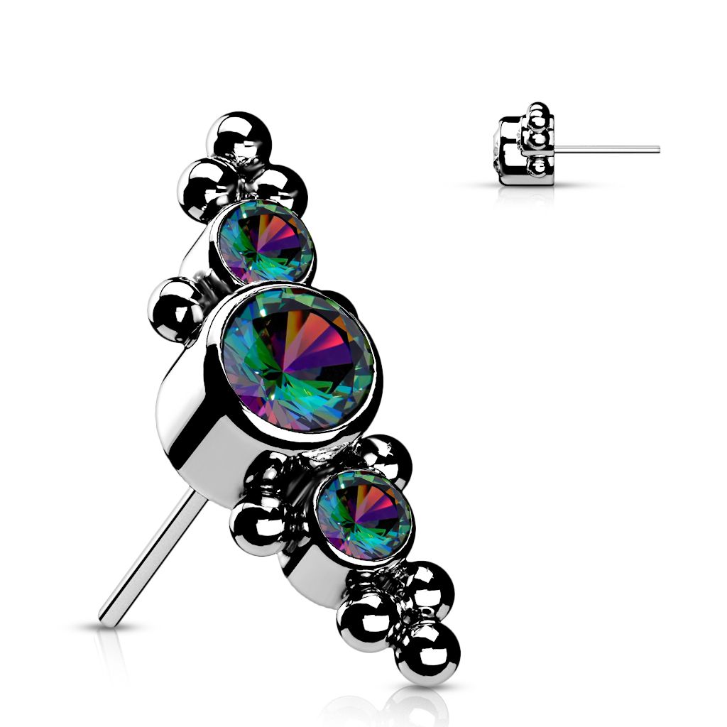 Threadless topp i titanium - 3 CZ och kluster