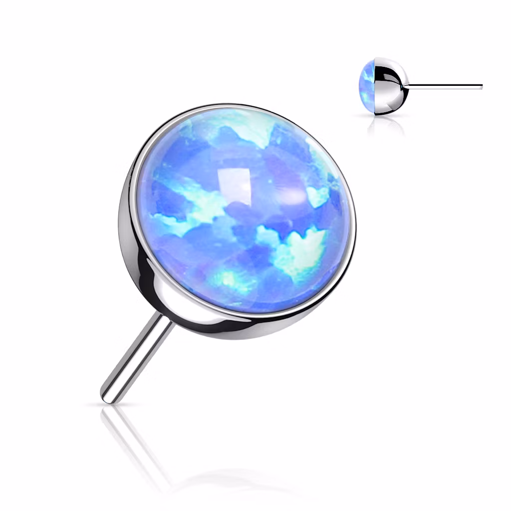 Threadless topp i titanium - Rund kula med opal