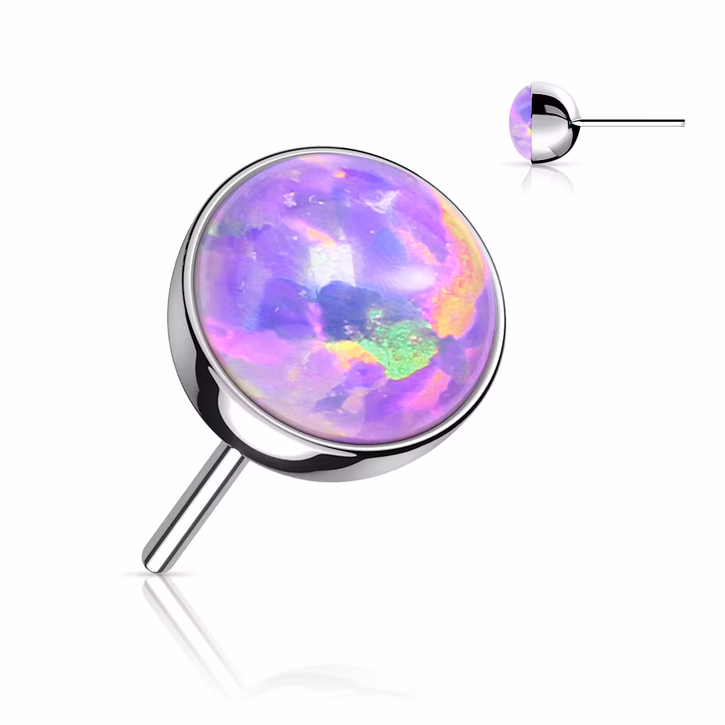 Threadless topp i titanium - Rund kula med opal