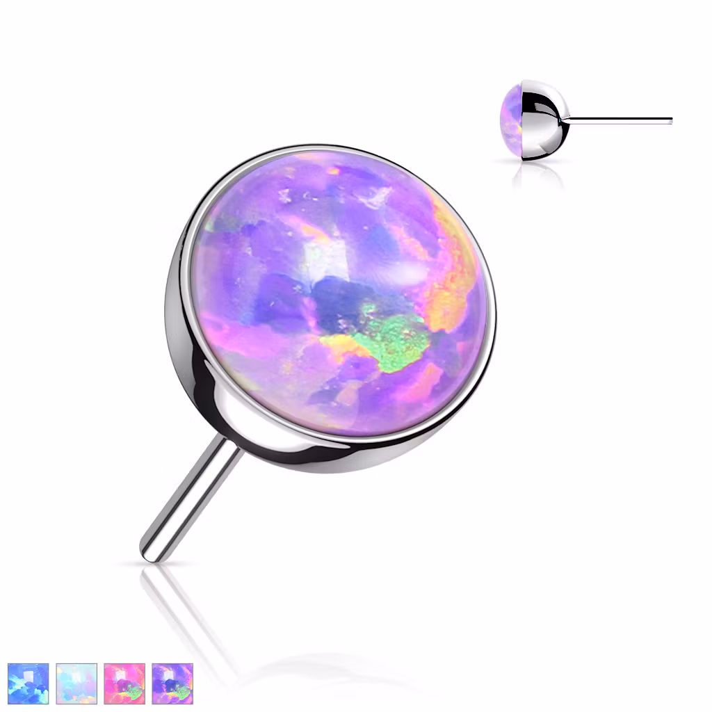 Threadless topp i titanium - Rund kula med opal