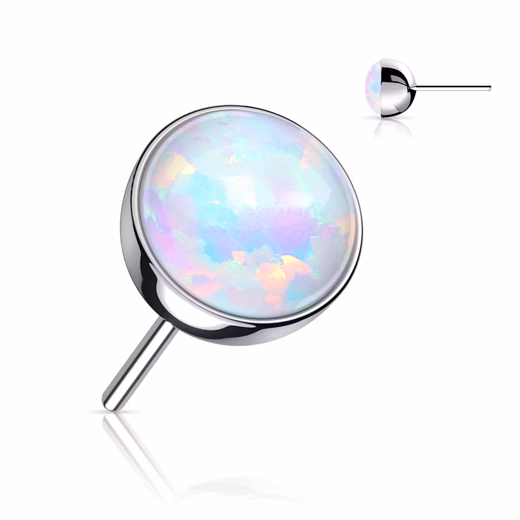 Threadless topp i titanium - Rund kula med opal