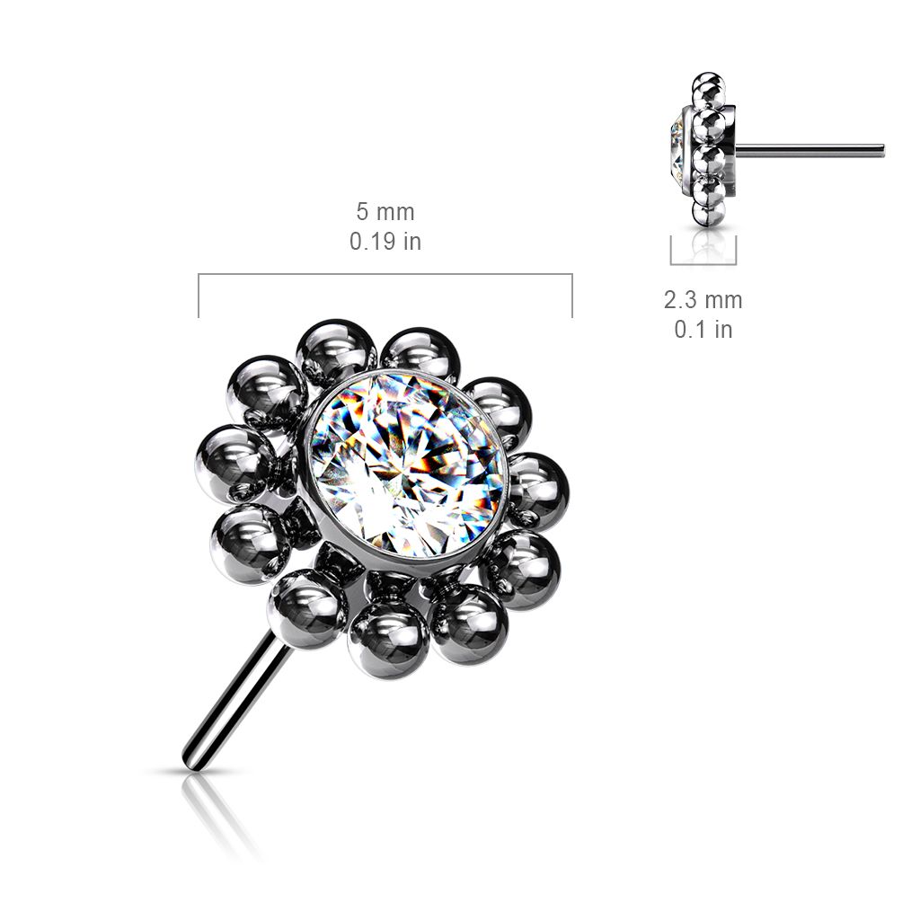 Threadless topp i titanium - Rund topp med CZ och bollar