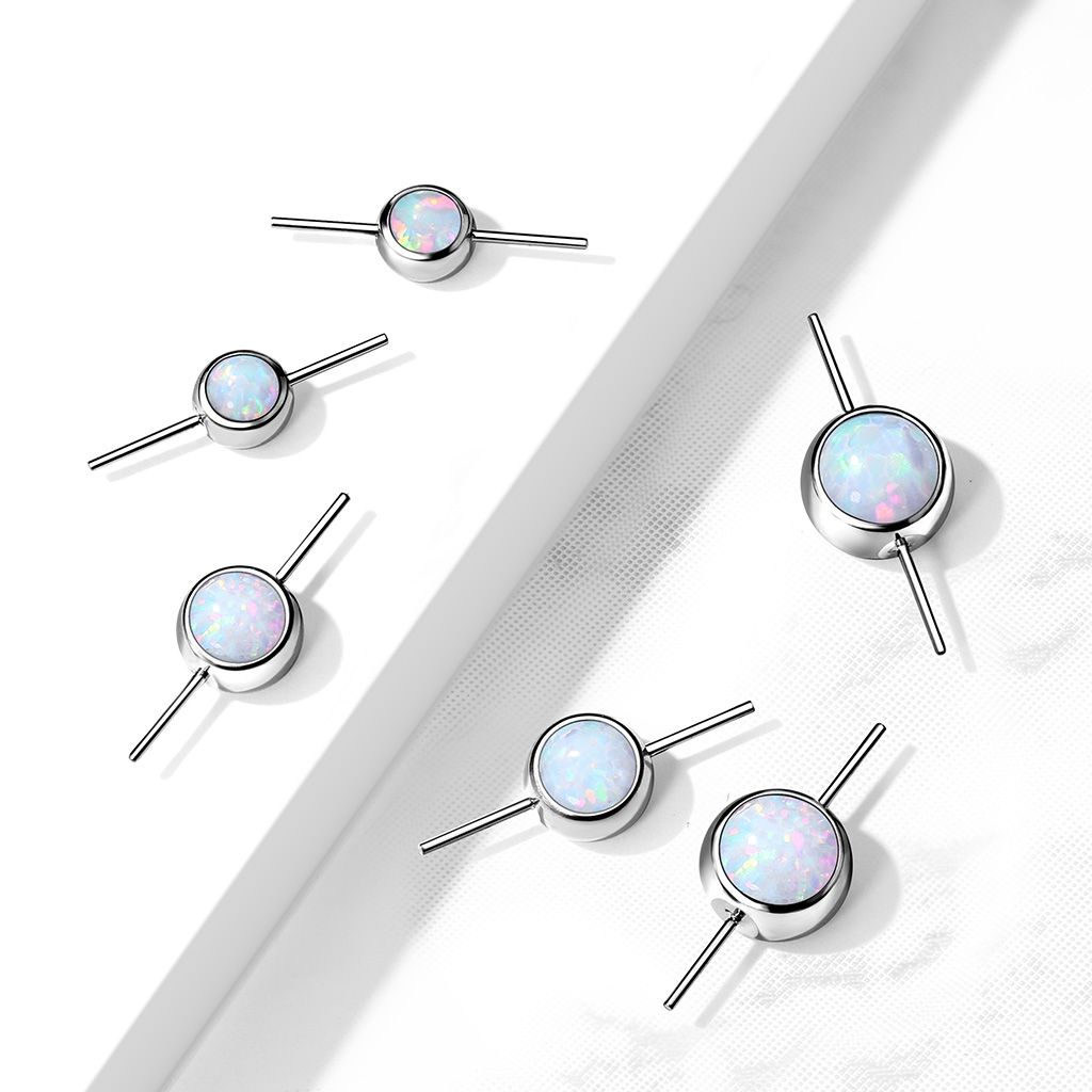 Threadless topp i titanium - Rund cylinder med opal och dubbla pins