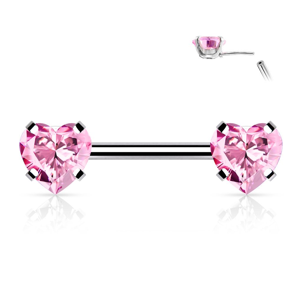 Threadless barbell 1.6mm med push-pin hjärtformade CZ