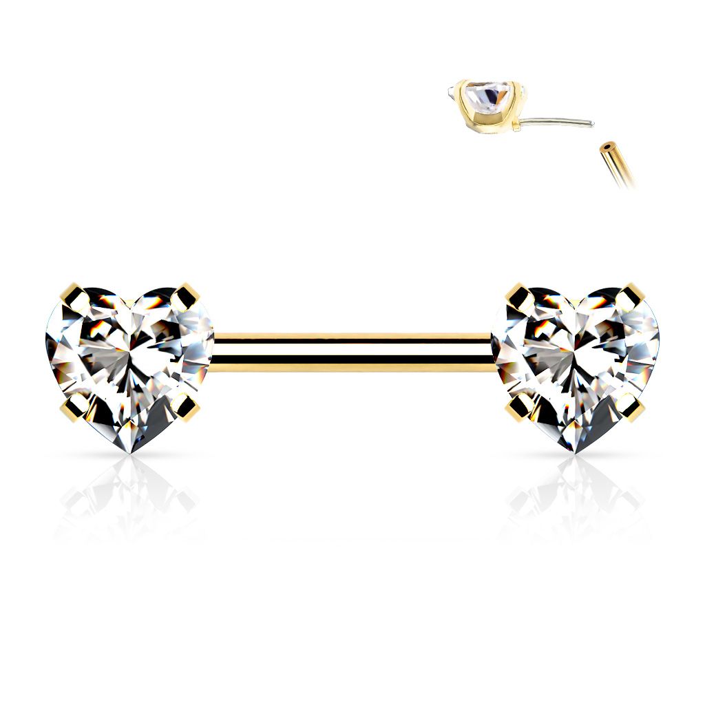 Threadless barbell 1.6mm med push-pin hjärtformade CZ