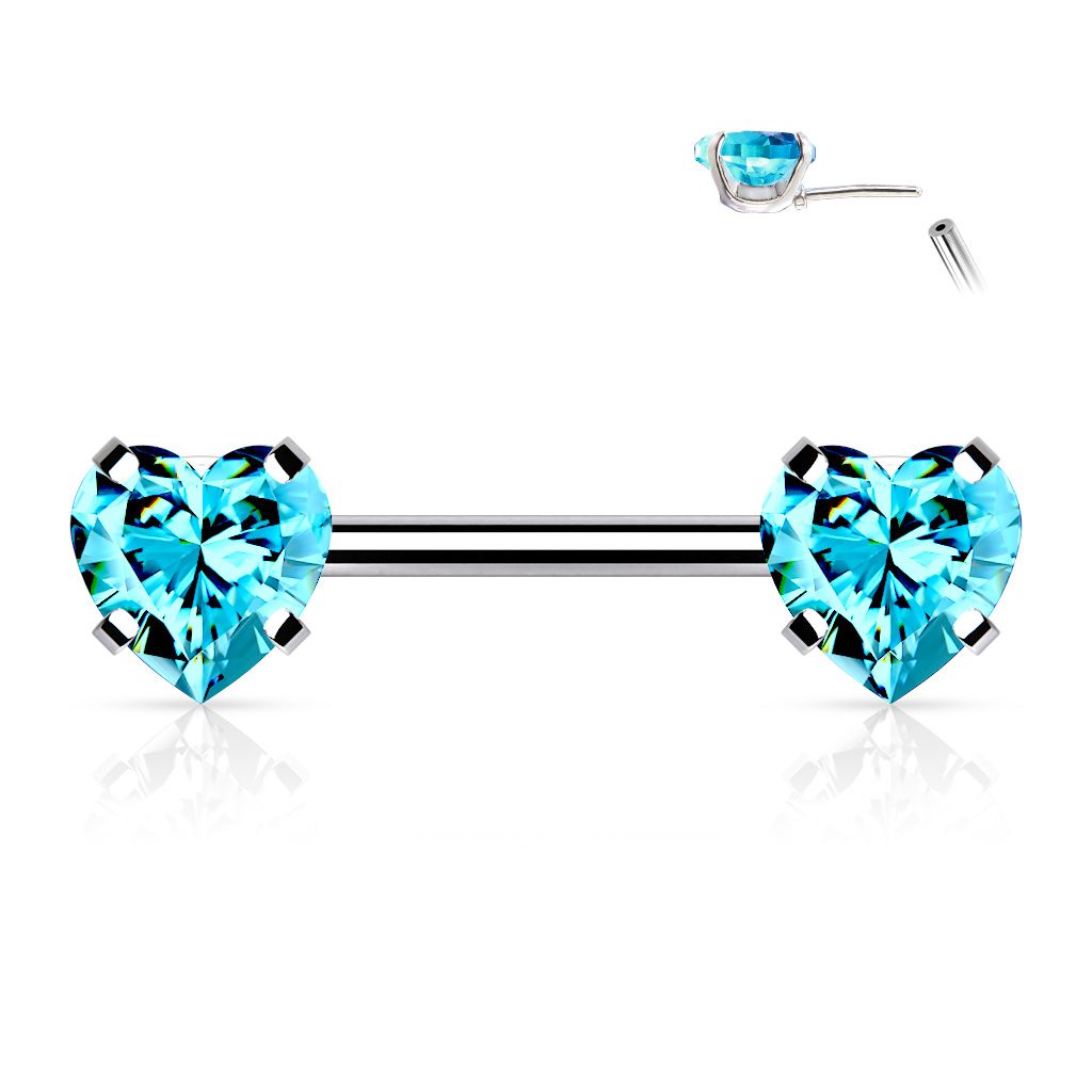 Threadless barbell 1.6mm med push-pin hjärtformade CZ