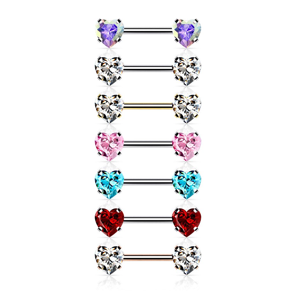 Threadless barbell 1.6mm med push-pin hjärtformade CZ