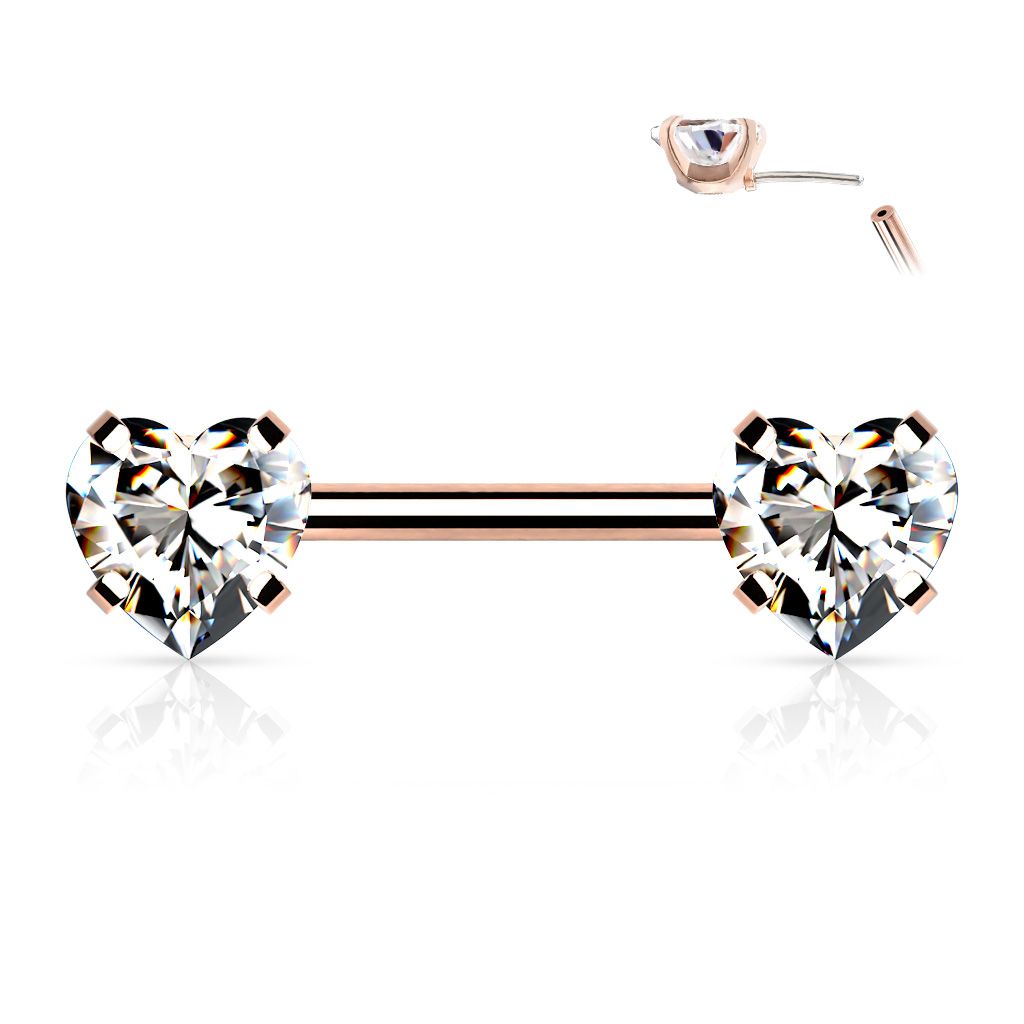Threadless barbell 1.6mm med push-pin hjärtformade CZ