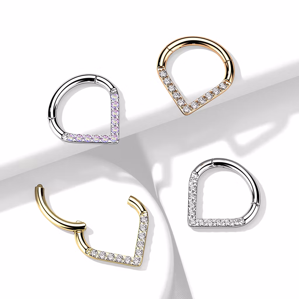 Segmentring i titanium 1.2mm med gångjärn - droppformad med CZ