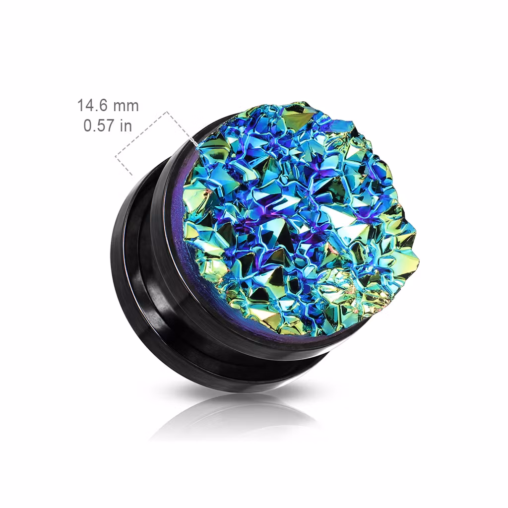 Svartpläterad plugg med blå druzy stone