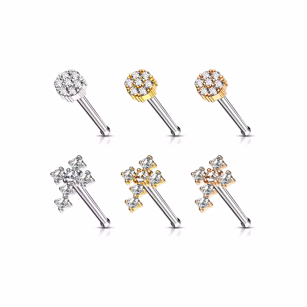 Mixpack 6st nässmycke med kors och blomma med cubic zirconia