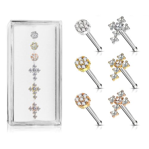 Mixpack 6st nässmycke med kors och blomma med cubic zirconia