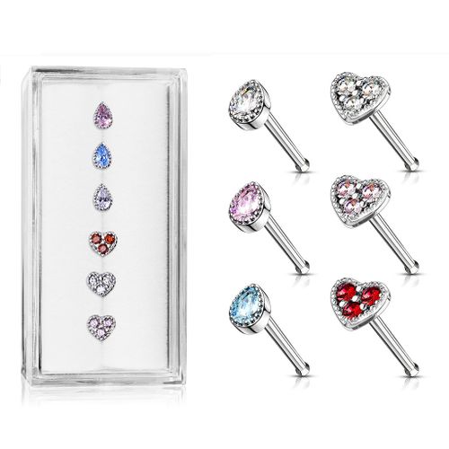 Mixpack 6st nässmycke med dropp- och hjärtformade toppar med cubic zirconia