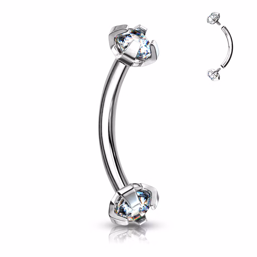 Banana invändigt gängad 1.2mm / 8mm med 3mm prong-set CZ