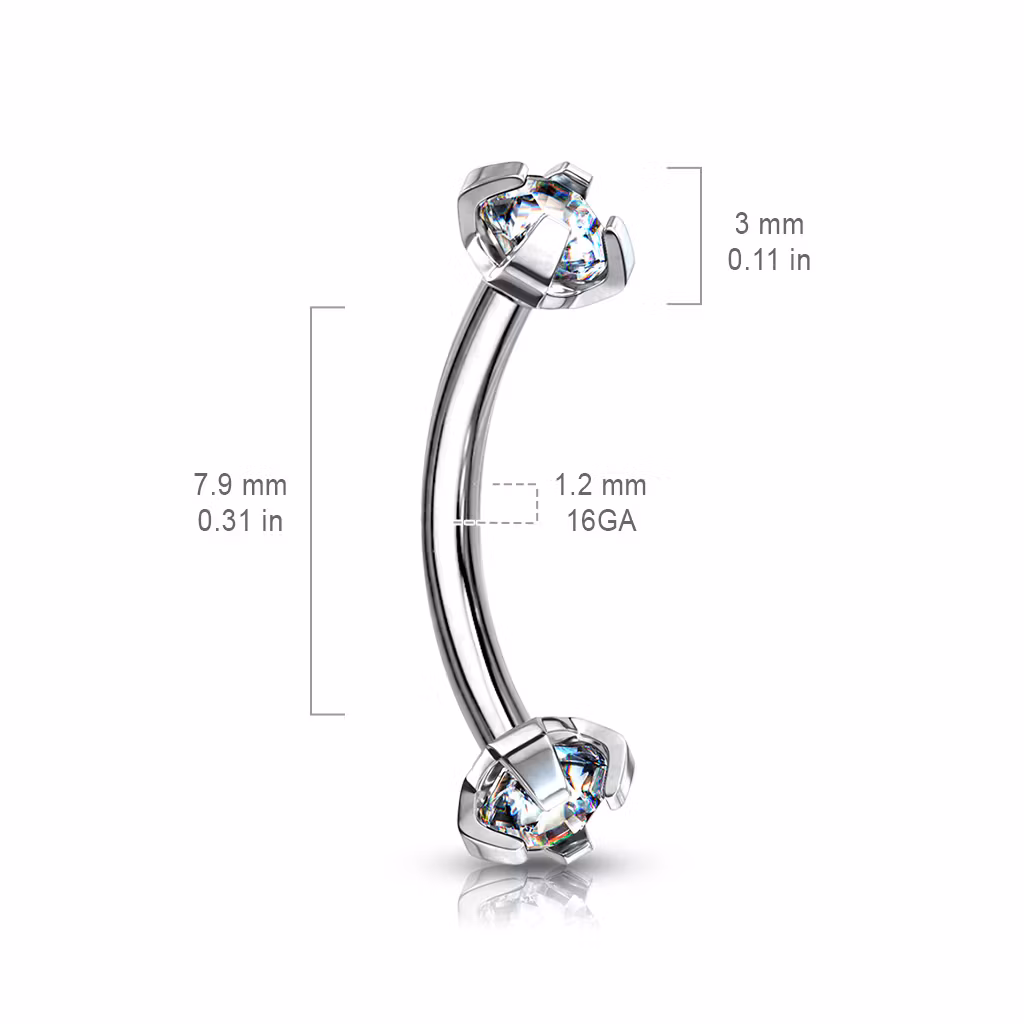 Banana invändigt gängad 1.2mm / 8mm med 3mm prong-set CZ