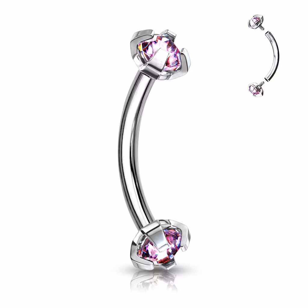 Banana invändigt gängad 1.2mm / 8mm med 3mm prong-set CZ