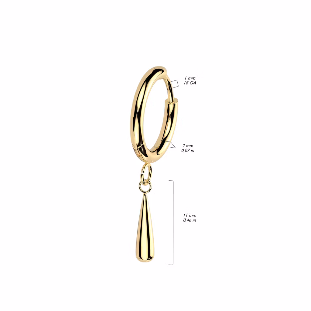 Titanium PVD Örhänge / Hoop huggie 2mm tjock med droppformat hänge (par)