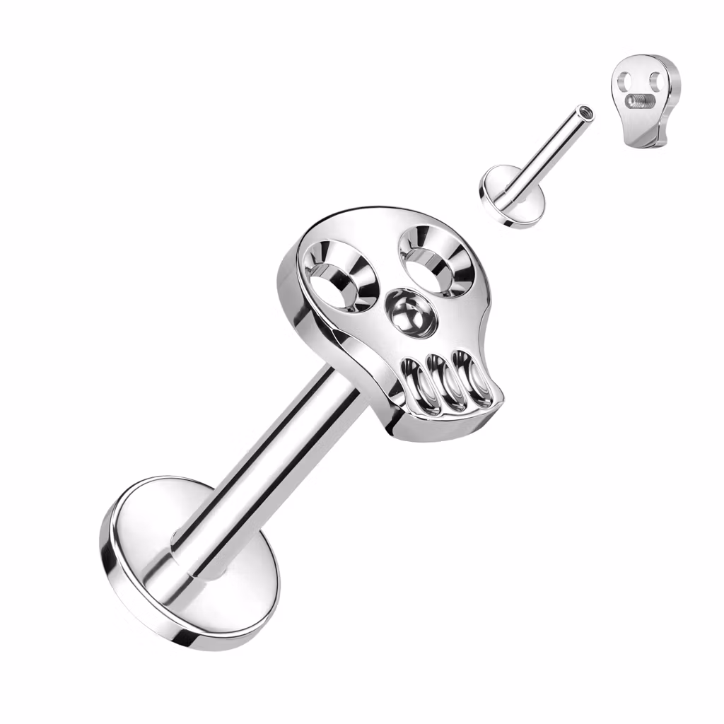 Labret i titanium 1.2mm - Topp med ihålig dödskalle