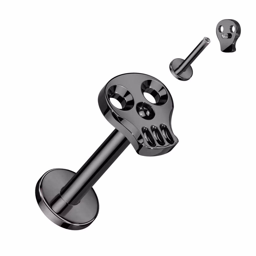 Labret i titanium 1.2mm - Topp med ihålig dödskalle