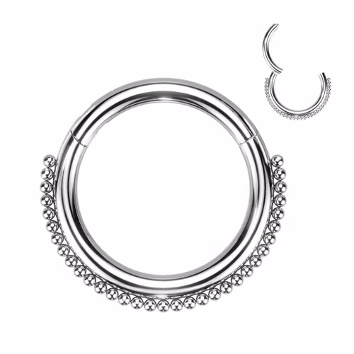 Ring i kirurgiskt stål 1.2mm med gångjärn och kulor på ytterkanten