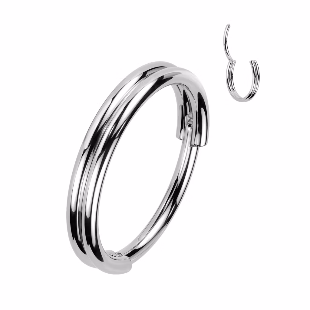 Ring i kirurgiskt stål 0.8mm med gångjärn och dubbel hoop