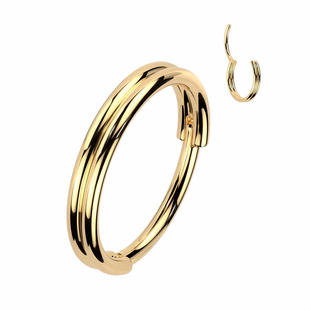 Ring i kirurgiskt stål 0.8mm med gångjärn och dubbel hoop