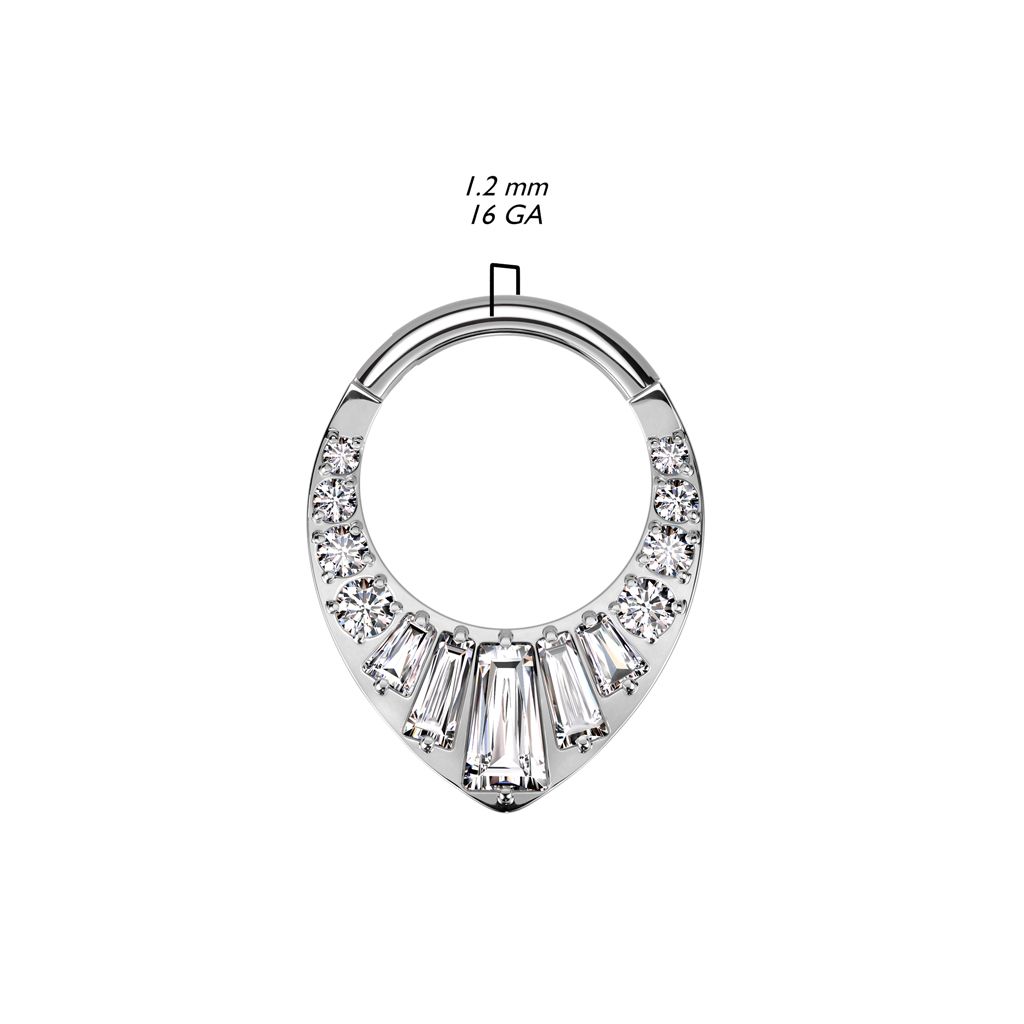 Ring i titanium 1.2mm med gångjärn - baguettslipade och runda cubic zirconia