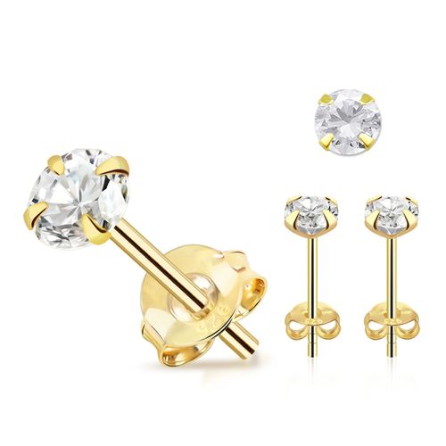 Örhänge i guldpläterad 925 silver med klar rund cubic zirconia (par)