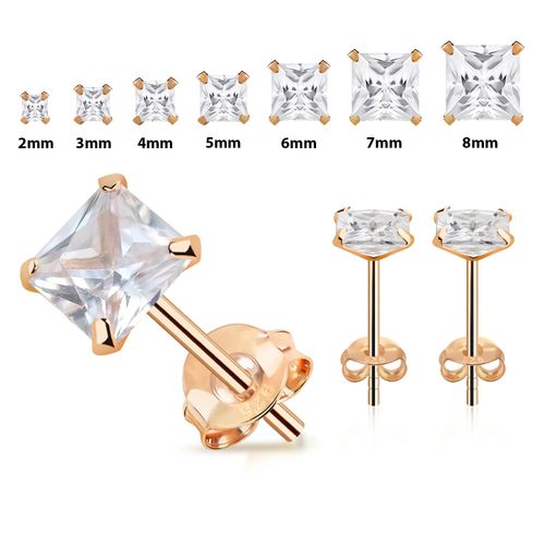Örhänge i roséguldpläterad 925 silver med klar fyrkantig cubic zirconia (par)