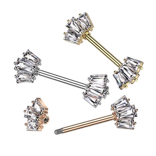 Barbell / Bröstpiercing med baguettslipade CZ