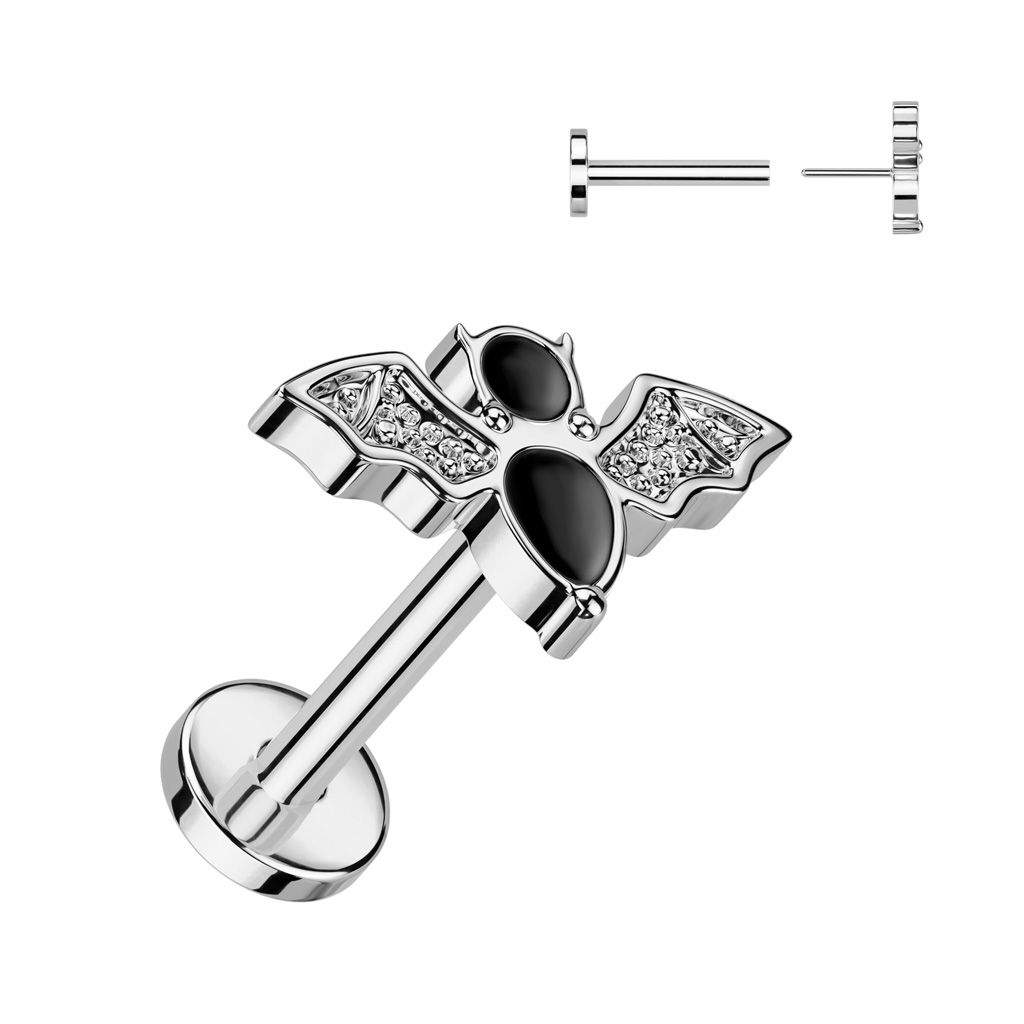 Threadless labret i titanium 1.0mm/1.2mm - Topp med fladdermus