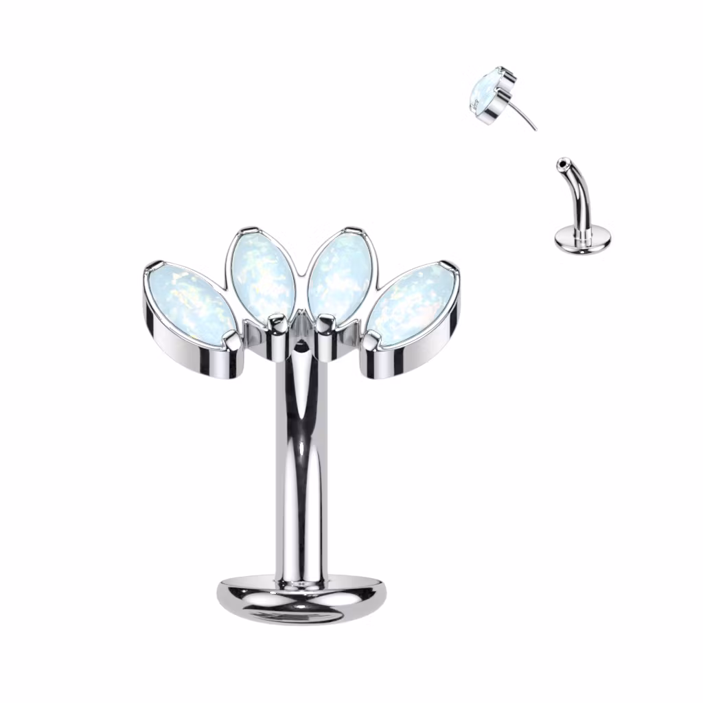 Threadless Navelsmycke i titanium Floating Navel - Topp med 4st navettslipade opaliter