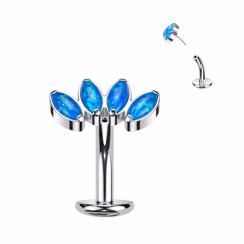 Threadless Navelsmycke i titanium Floating Navel - Topp med 4st navettslipade opaliter