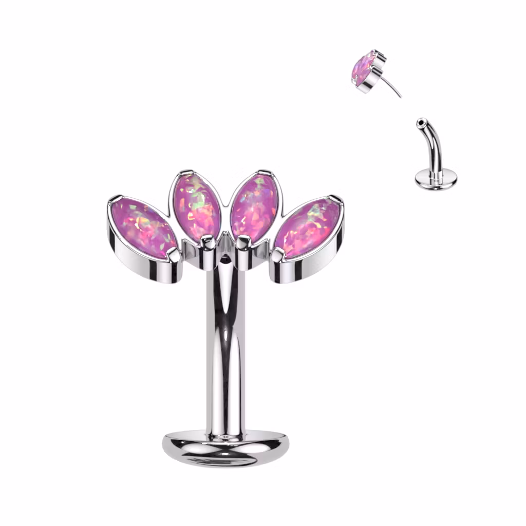 Threadless Navelsmycke i titanium Floating Navel - Topp med 4st navettslipade opaliter