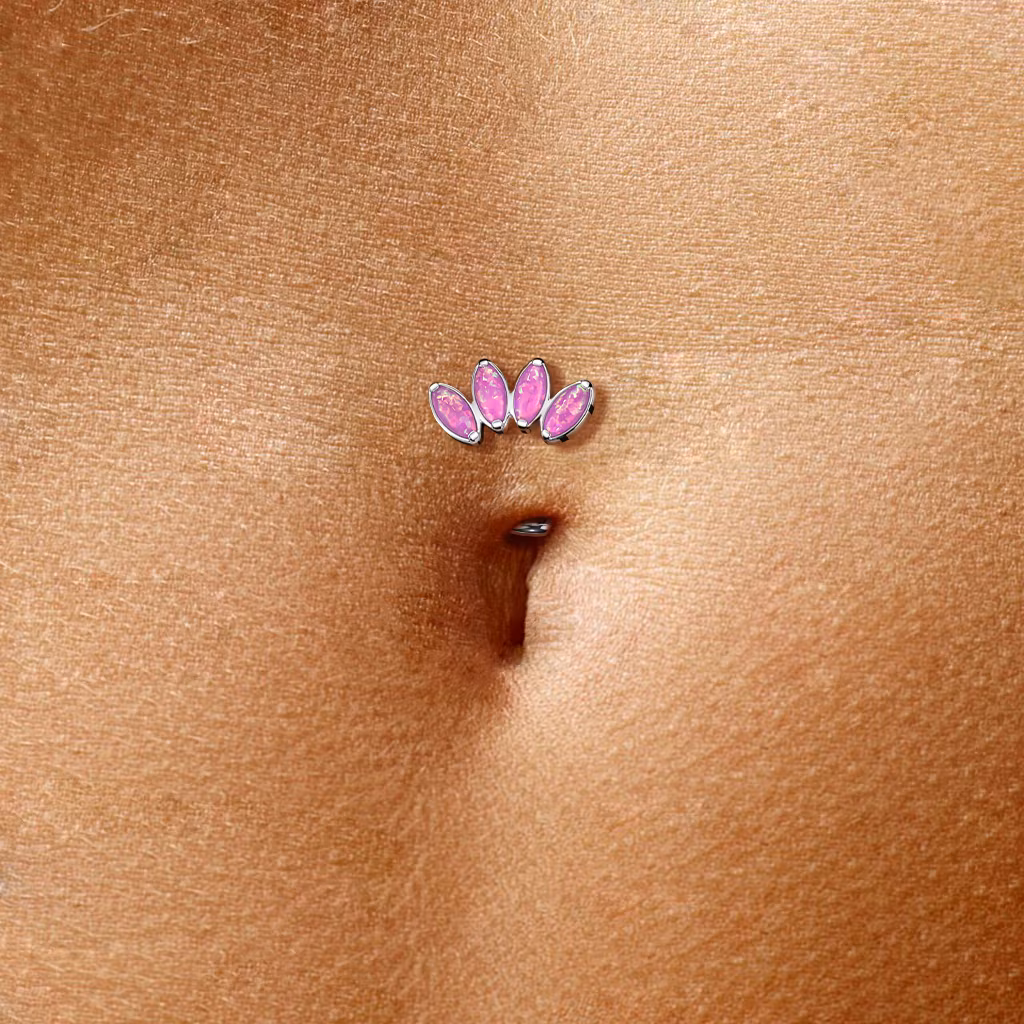 Threadless Navelsmycke i titanium Floating Navel - Topp med 4st navettslipade opaliter