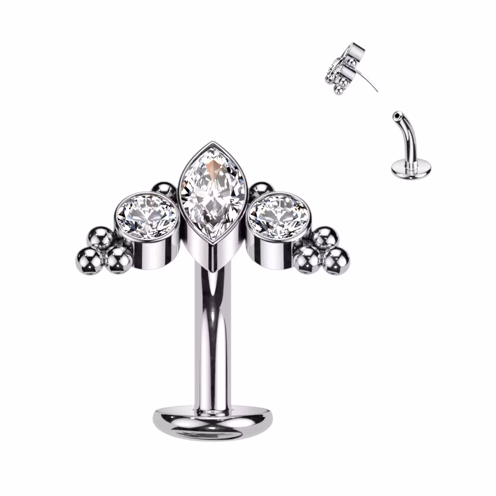 Threadless Navelsmycke i titanium Floating Navel - Kluster med navettslipad CZ eller opal