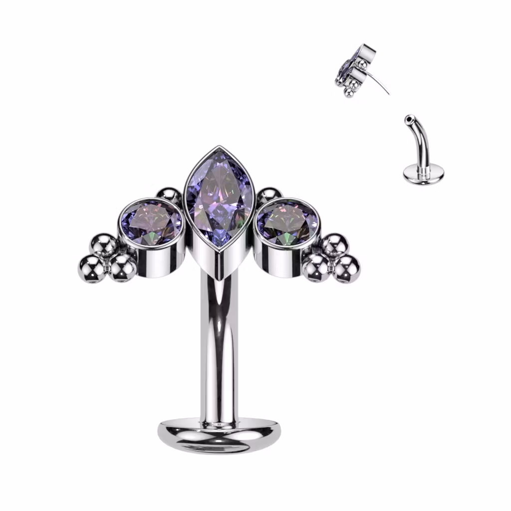 Threadless Navelsmycke i titanium Floating Navel - Kluster med navettslipad CZ eller opal