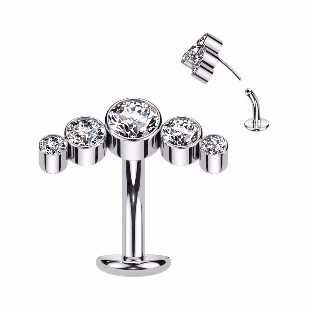 Threadless Navelsmycke i titanium Floating Navel - Böjd topp med 5st cubic zirconia