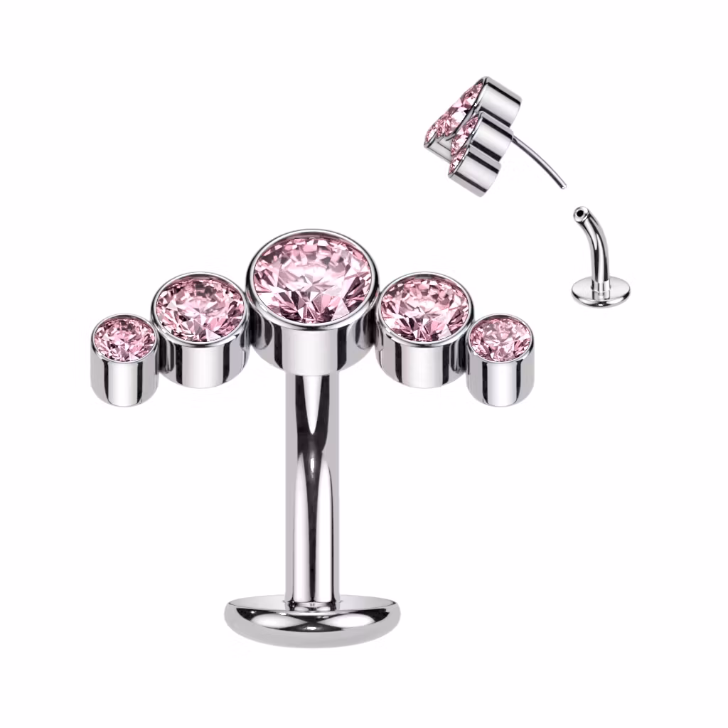 Threadless Navelsmycke i titanium Floating Navel - Böjd topp med 5st cubic zirconia