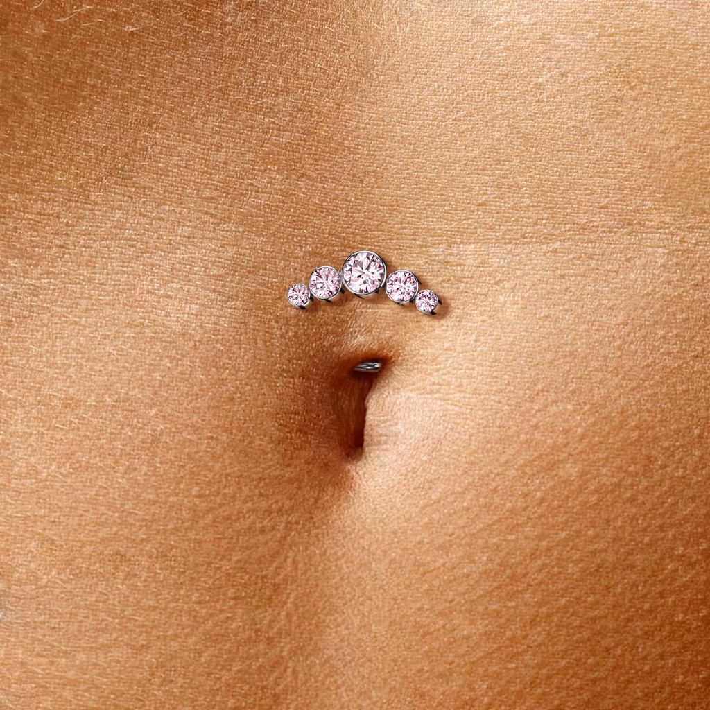 Threadless Navelsmycke i titanium Floating Navel - Böjd topp med 5st cubic zirconia