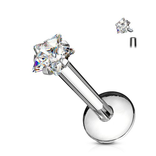 Labret i kirurgiskt stål invändigt gängad med stjärnformad cubic zirconia