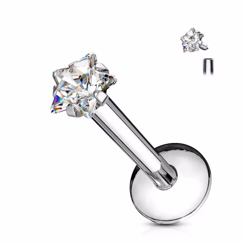 Labret i kirurgiskt stål invändigt gängad med stjärnformad cubic zirconia