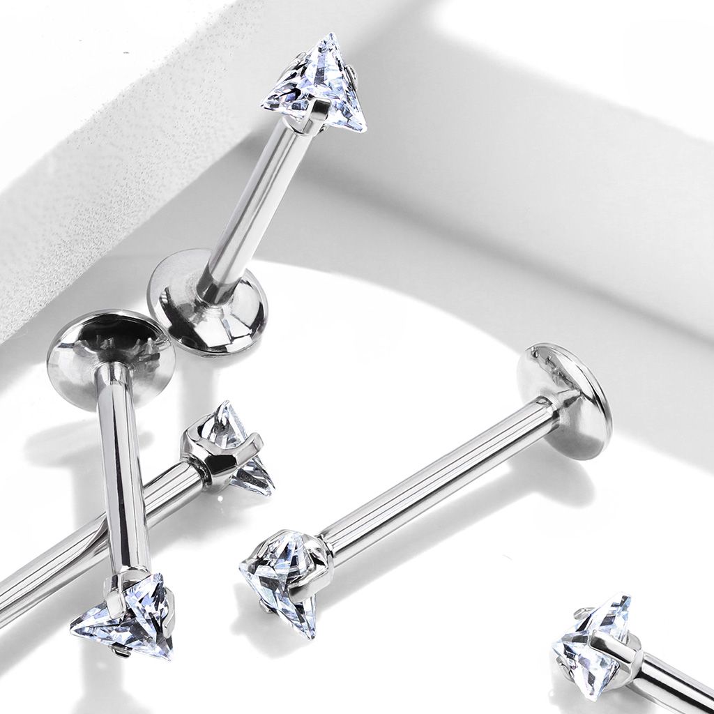 Labret i titanium 1.2mm med triangelformad CZ topp