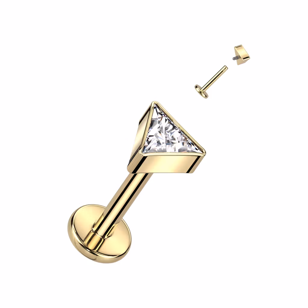 Labret i titanium 1.2mm - Triangelformad topp med cubic zirconia