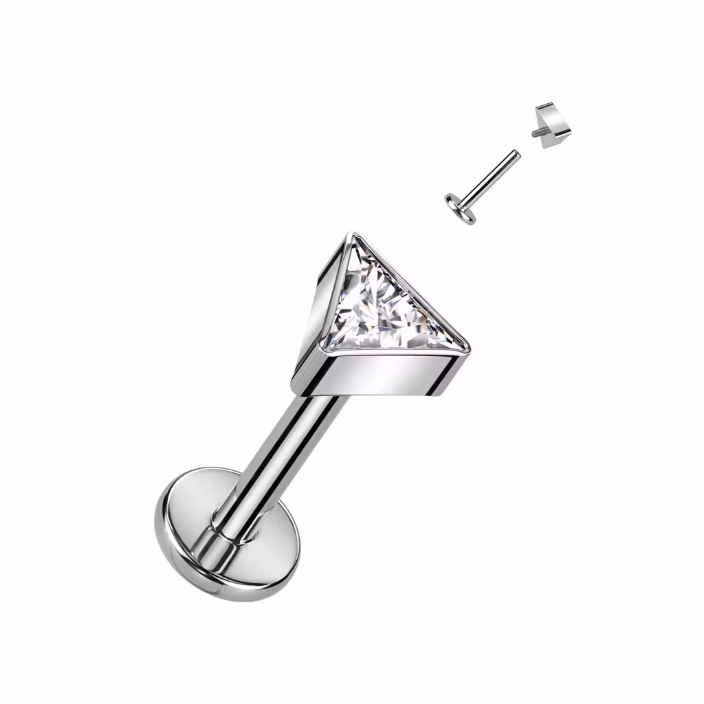 Labret i titanium 1.2mm - Triangelformad topp med cubic zirconia