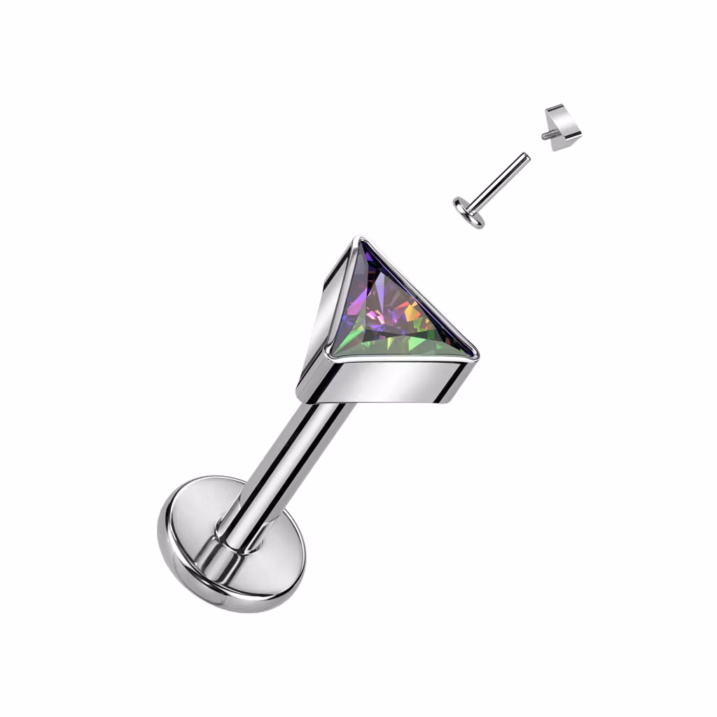 Labret i titanium 1.2mm - Triangelformad topp med cubic zirconia