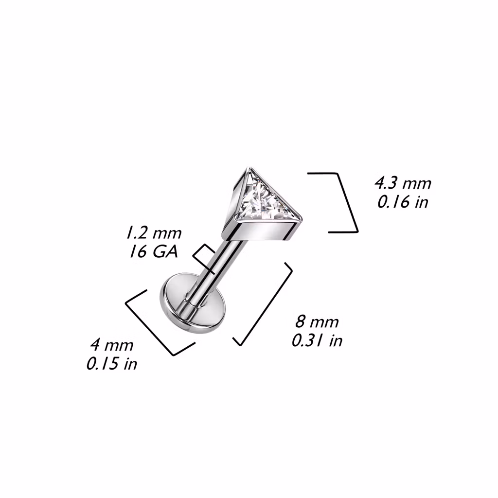 Labret i titanium 1.2mm - Triangelformad topp med cubic zirconia