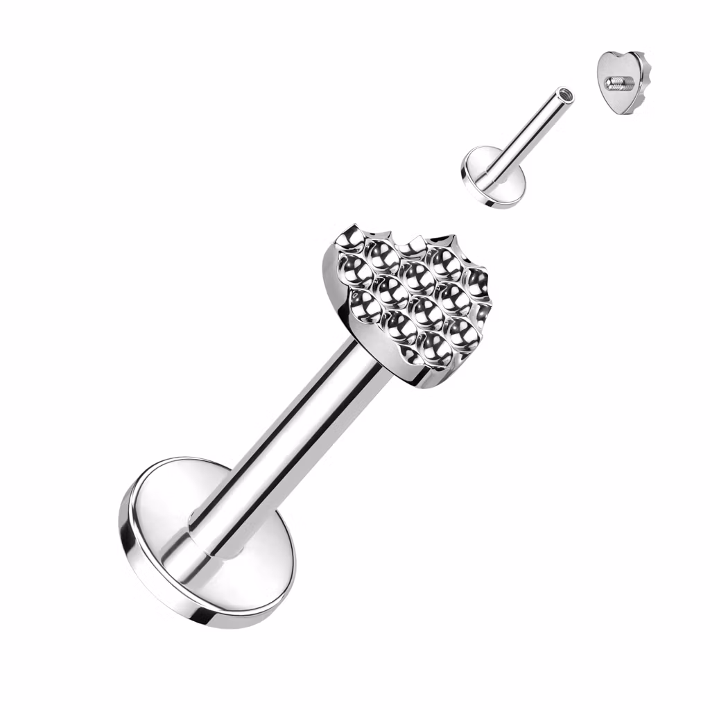 Labret i titanium 1.2mm - Hjärtformad topp med gropar